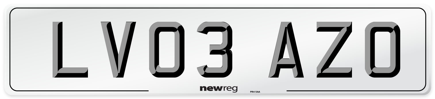 LV03 AZO Number Plate from New Reg